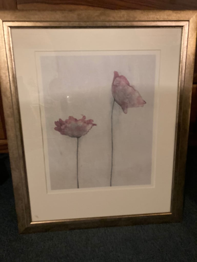 image for Print of 2 Poppies in Gold Distressed Look Frame