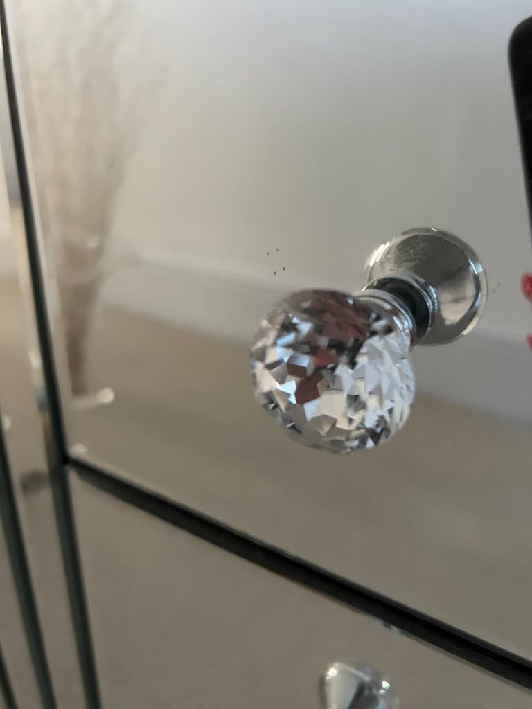 2 Glass mirror bedside tables with Zara diamonte handles 