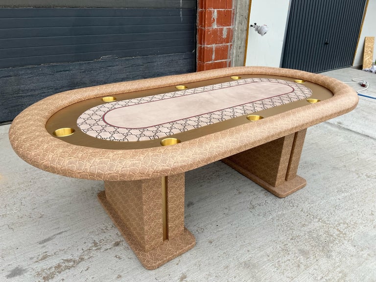 Custom poker table snake leather bespoke table casino style cup holders and racetrack