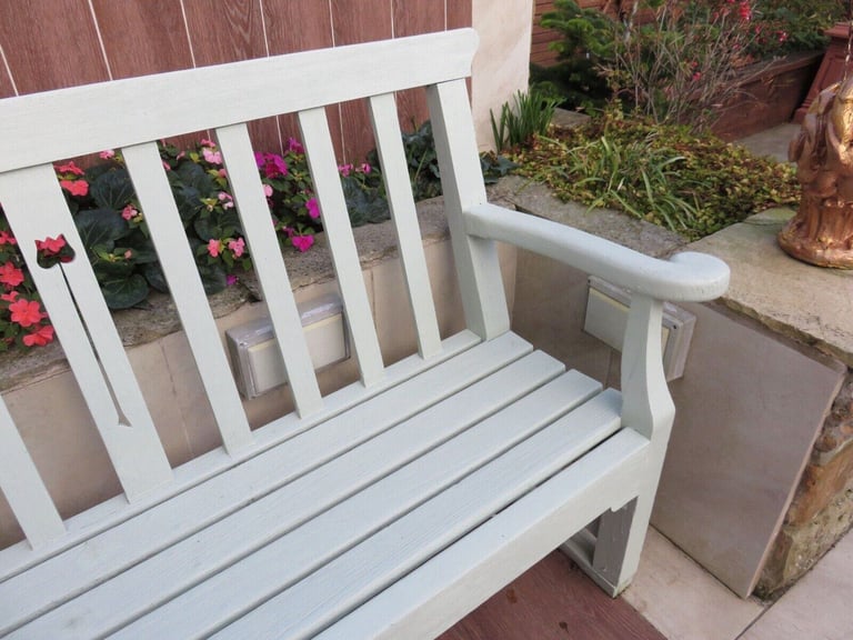 LARGE OUTDOOR GARDEN BENCH Restored And Waterproofed 88.5" Duck egg blue