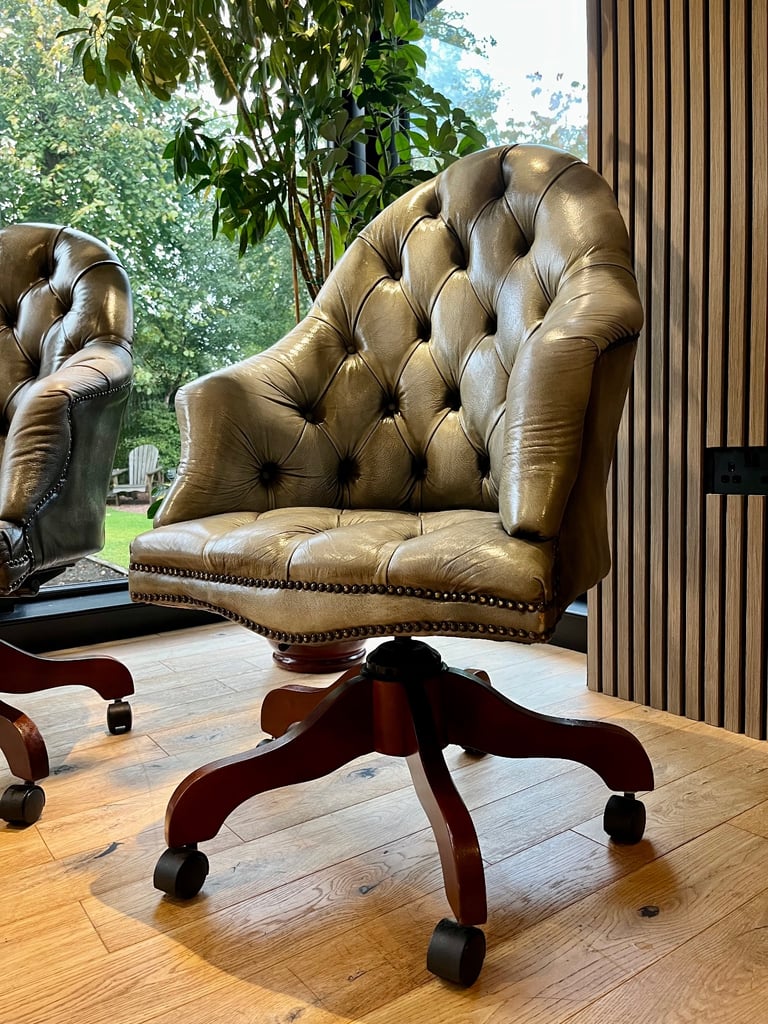 Pair of 2 Vintage Leather Chesterfield Armchairs