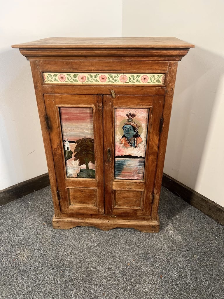 image for Antique Asian Petite Two Door Painted Tibetan Door Cabinet