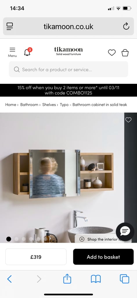 image for Teak bathroom mirror and shelves