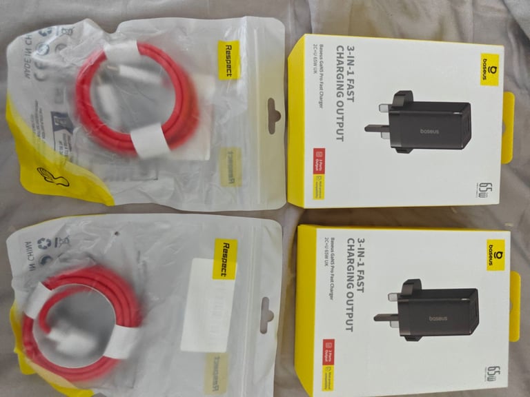 image for 💥 Baseus 65W GaN5 Fast Charger QC4.0 PD AFC Adapters x 2 & extra usb c cables x 2 Brand New Sealed 