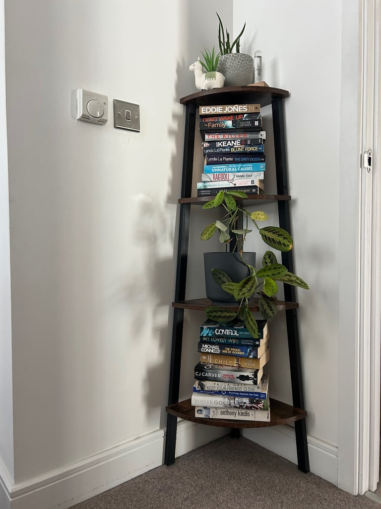 Elaina Rustic Wooden Corner Shelving Unit In Vintage Pine 