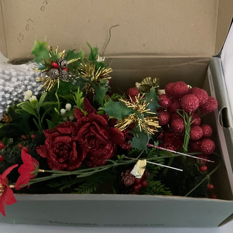image for Box of vintage artificial Christmas foliage, berries  and flower sprays