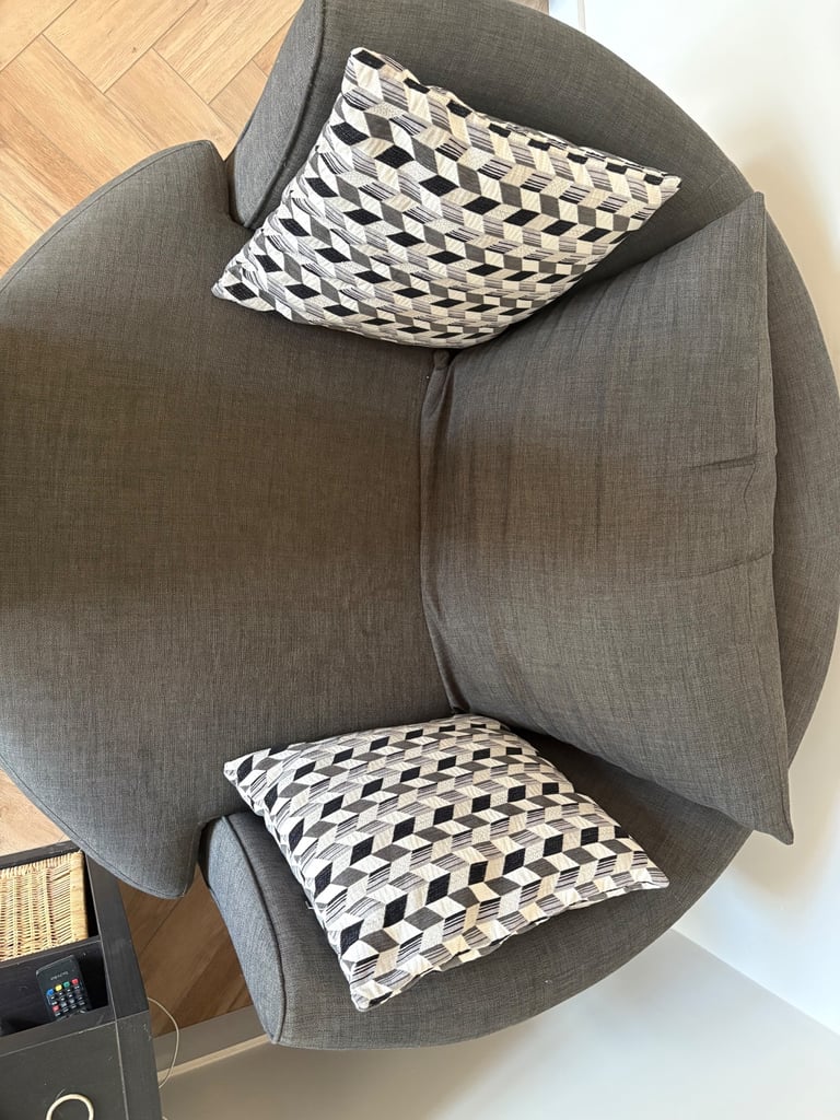 Grey DFS sofa and Cuddle swivel chair