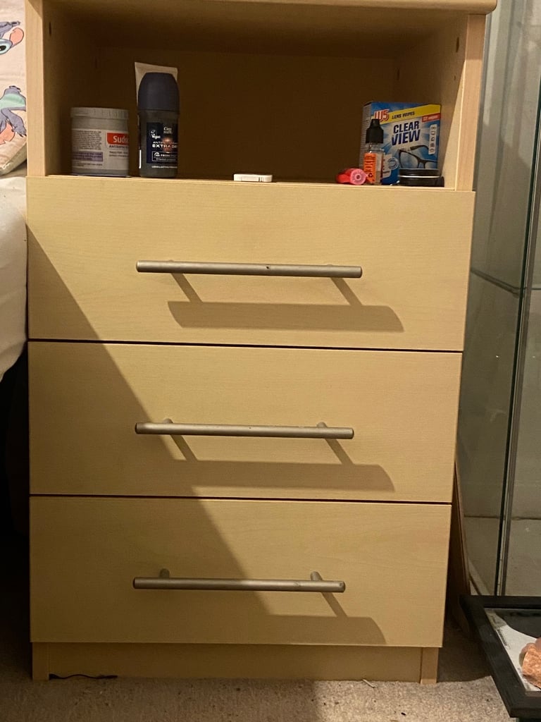 Pair of Beige Wooden Bedside Tables - Fair Condition