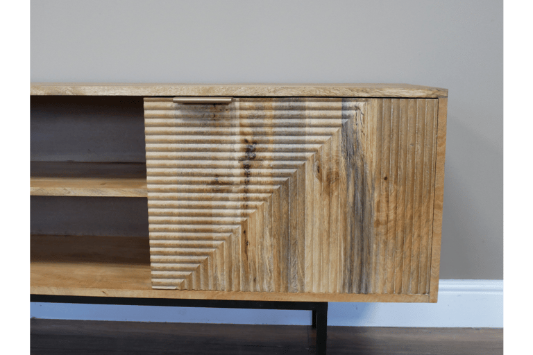 Industrial styled Mango Wood Sideboard TV Cabinet Incorporating 2 Doors & 2 Shelves metal base. 