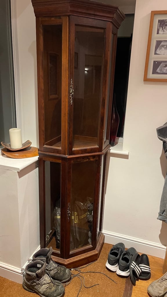 Vintage solid wood corner display cabinet