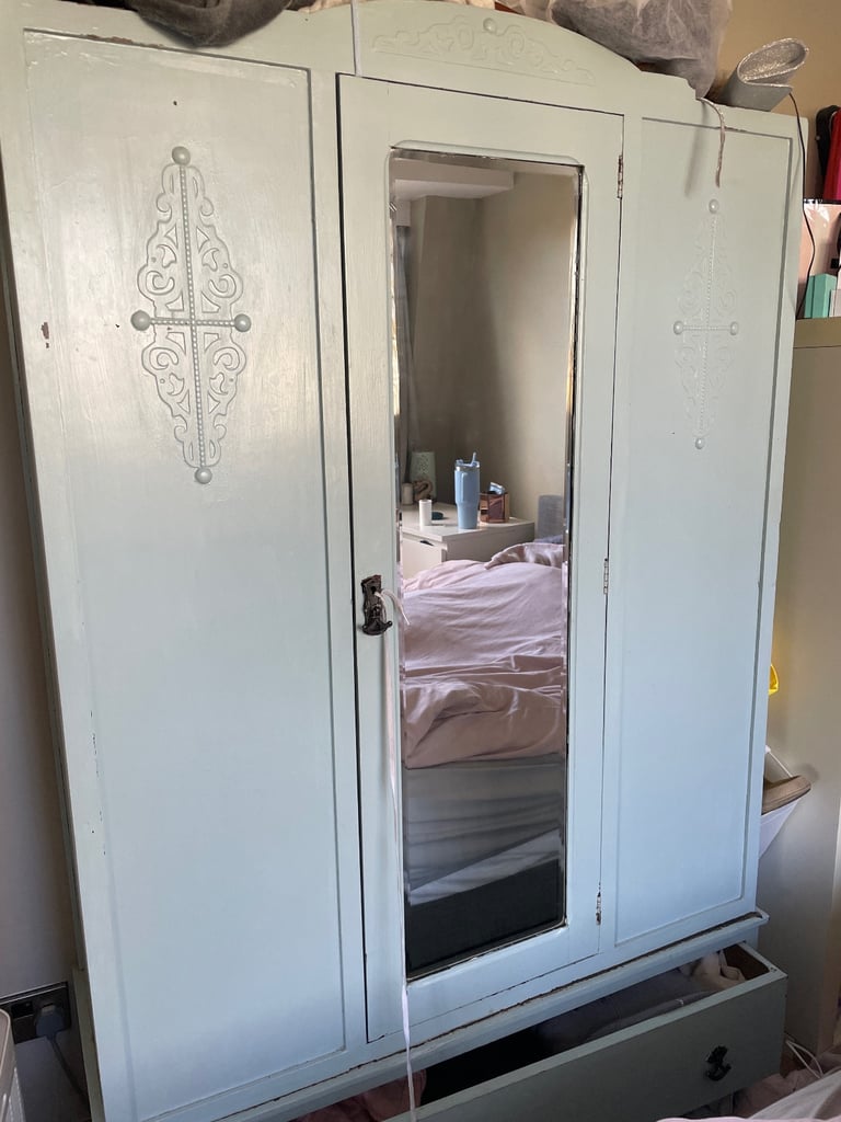 Solid wood wardrobe upcycled in blue
