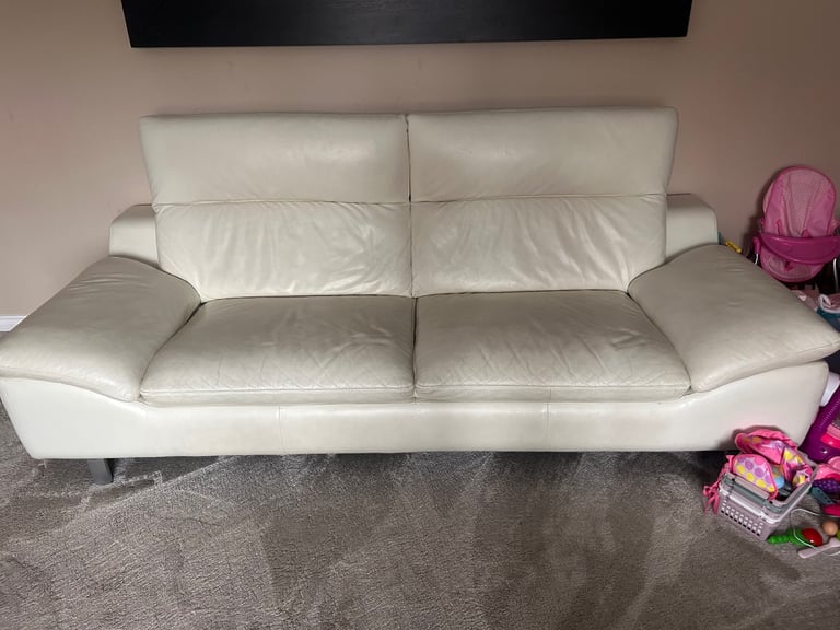 FREE X2 Harvey’s cream leather 3 seater sofas and footstool