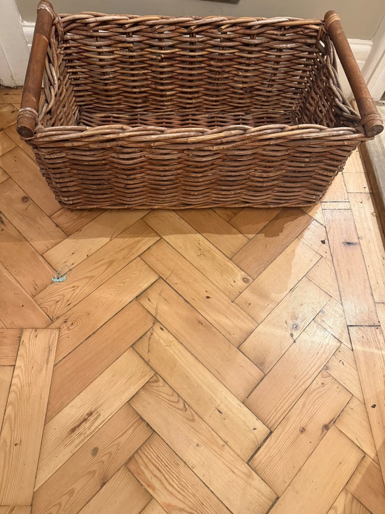 image for Large rectangular wicker basket with handles ideal for logs etc
