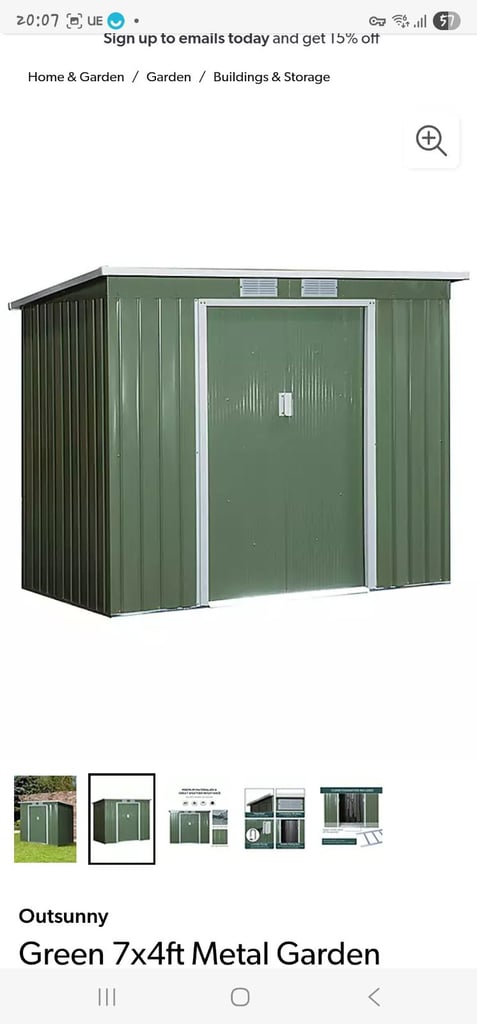 Green 7x4 metal shed