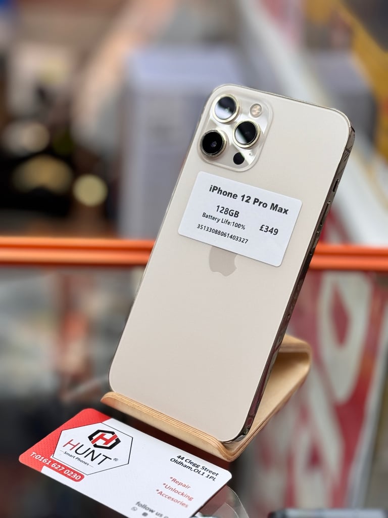 image for iPhone 12 Pro Max Gold 128gb Unlocked Phone in Pristine condition with Shop Warranty 