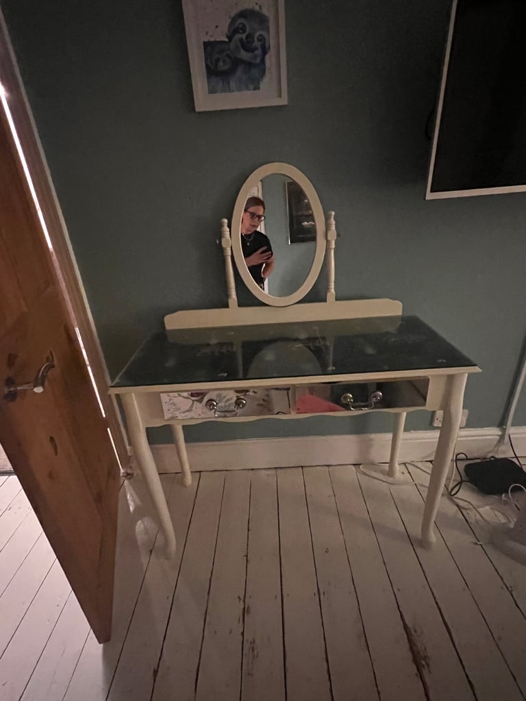 image for Dressing table and stool with glass top 