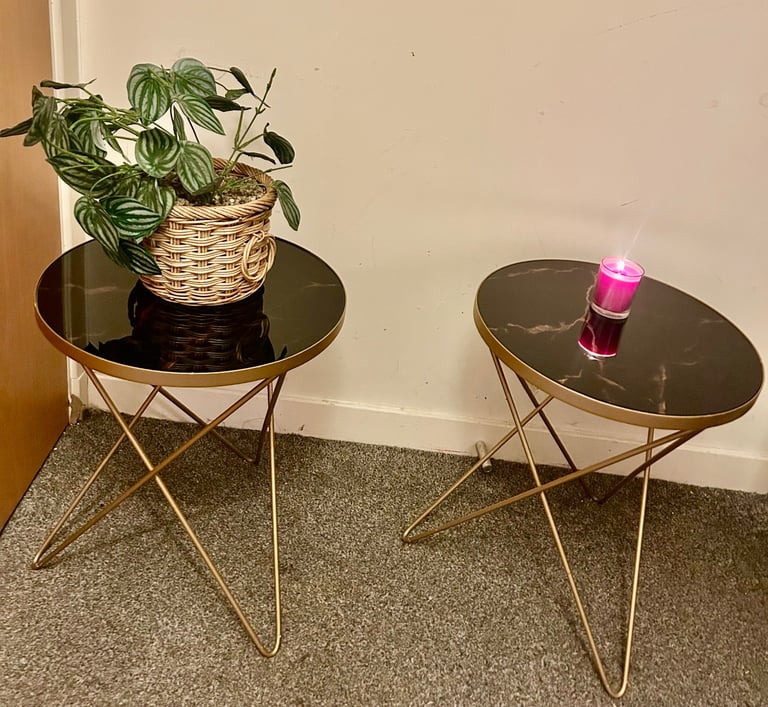 Modern End Table With Marble Effect Top And Gold Metal Frame. Each £25 or both for £40.