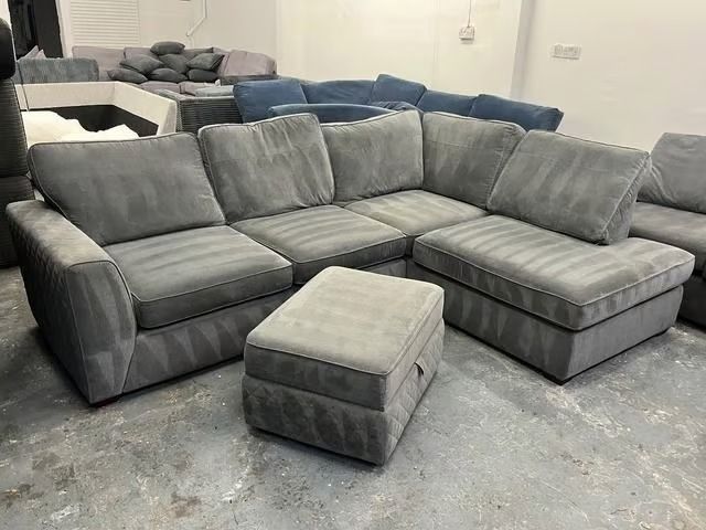 image for ** Modern Dylan Corner Sofa – Grey Fabric | Amazing Price + Fast Delivery 💷 **