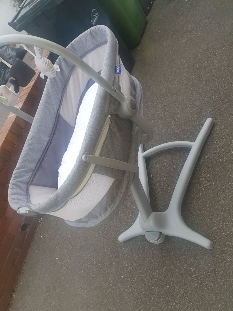 image for Chicco Baby Hug Crib, Adjustable Rise & Fall , Tilt , Mobile etc & High Chair. Good Condition,Clean