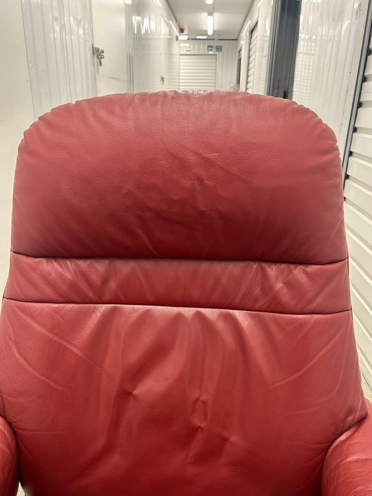 Ekornes Stressless Sunrise Recliner Red Leather Chair & Footstool - Medium Size