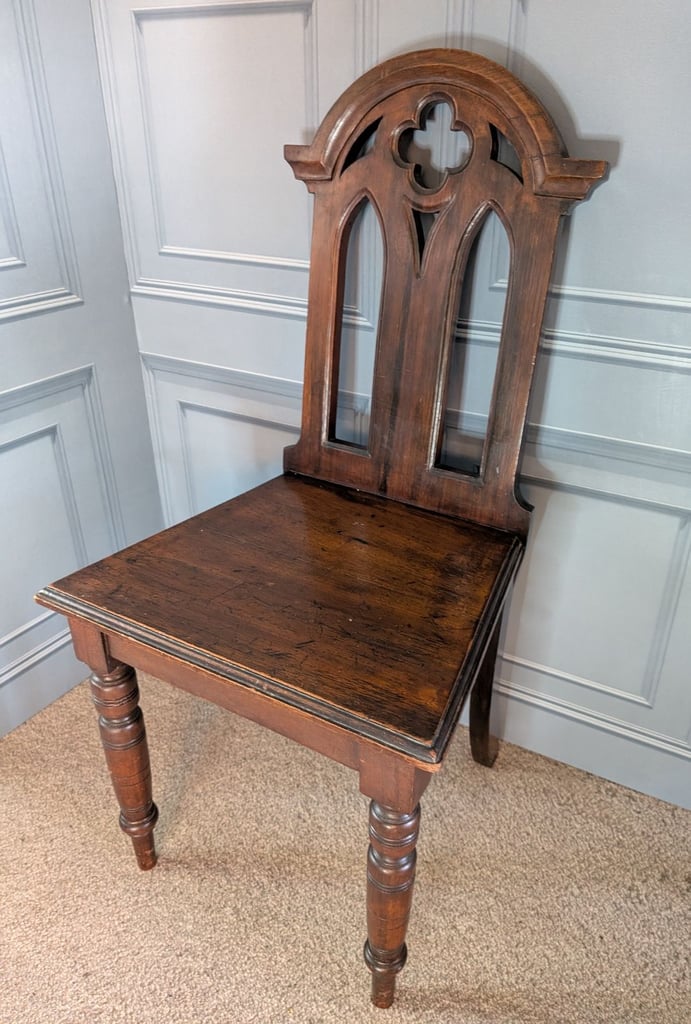 image for Victorian mahogany Gothic hall chair 
