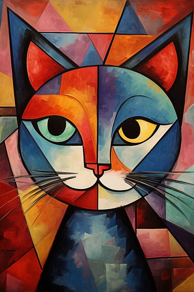 image for Vibrant Geometric Cat Art - Set of 3 Framed Prints
