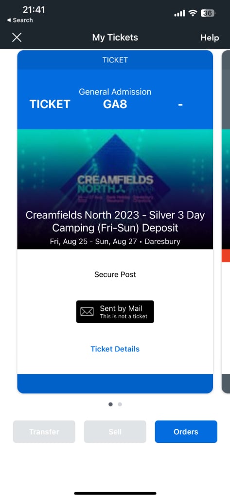 Creamfields 3 Day Silver Camping ticket FOR SALE
