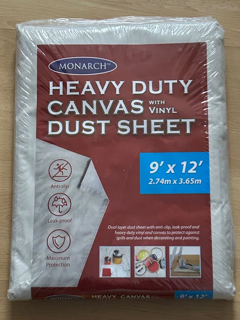 Brand New Sealed Heavy Duty Canvas w Vinyl Dust Sheets 9x12 ft