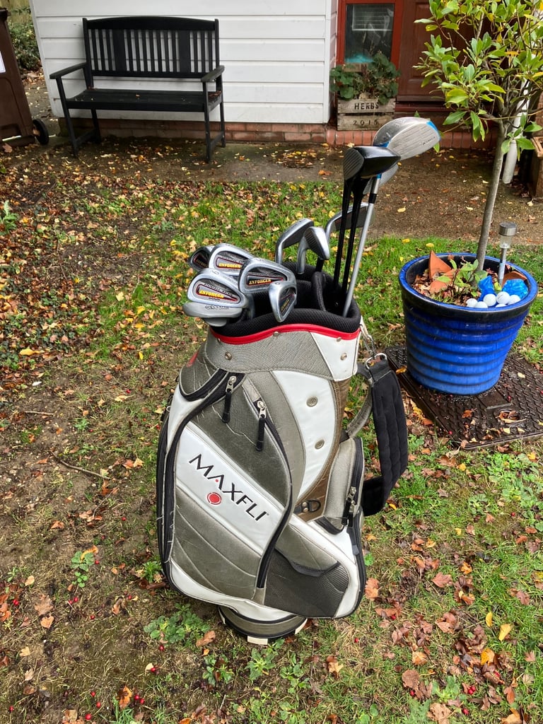 Men’s Golf Clubs Driver 3-5 Woods 3-9 Iron Sw Pw Putter Maxfli Cart Bag 