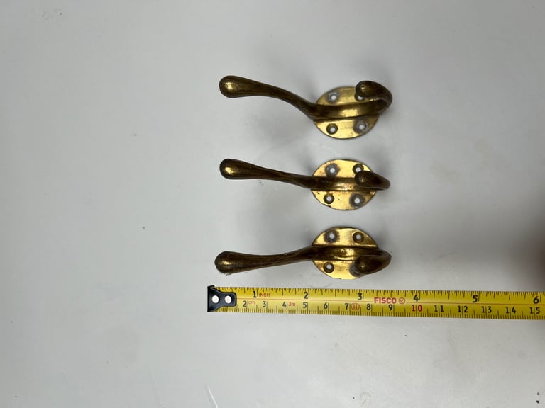 Vintage Victorian Brass Coat Hooks x 3