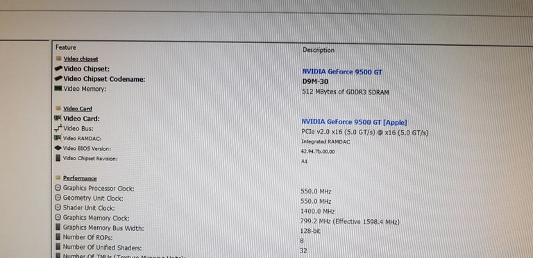 Nvidia Geforce 9500GT Graphics Card (Apple Mac Pro A1310)