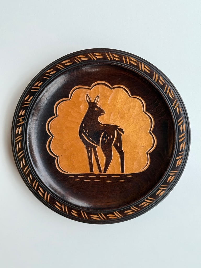 image for Hand-Carved Wooden Deer Wall Plate