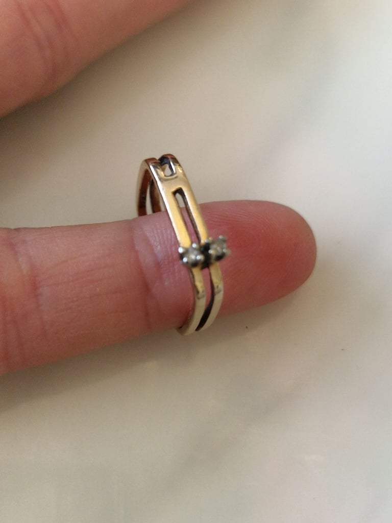 image for Modern 10K gold, 2 diamonds, square ring, authentic 