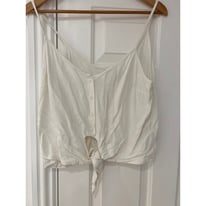 Topshop cropped summer top with tie waist size 12 - cream and khaki