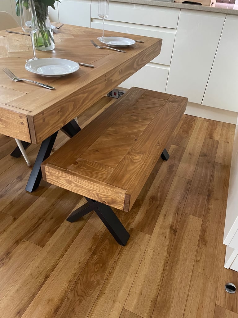 Herringbone Design Dining Table with Bench