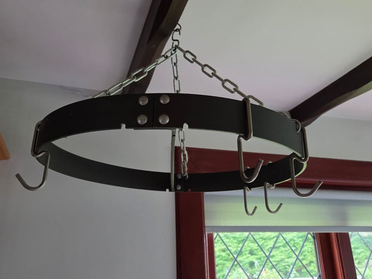 image for Metal hanging ceiling rack for pots, pans and kitchen utensils