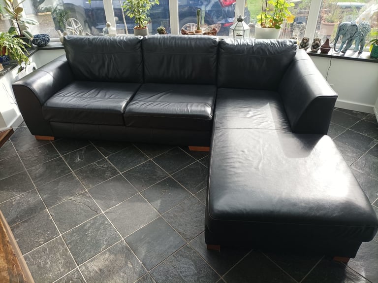 Black leather corner sofa , Marks & Spencers  