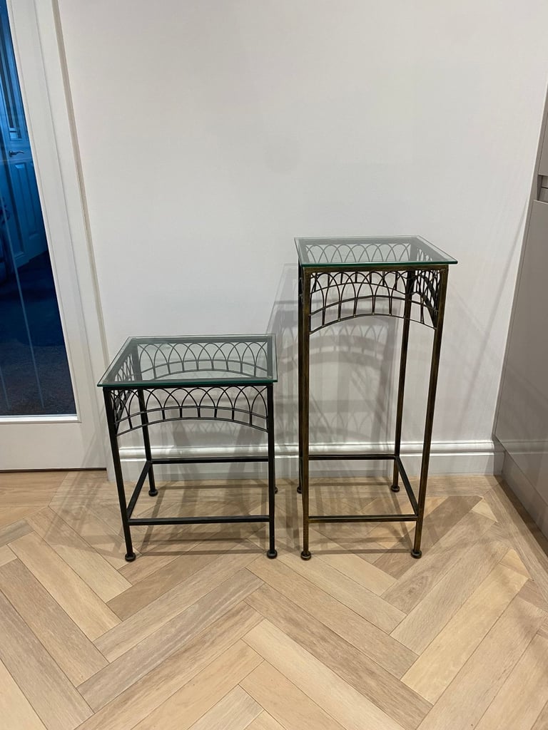 image for Metal Glass Top Table & Stand