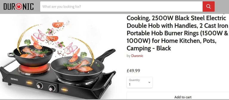 Duronic double hob, hot plates. Thermostat dial 1500W and 1000W rings. Portable. NEW boxed sealed