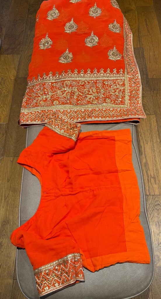 Stunning Orange & Gold Saree (Top size 10-12)