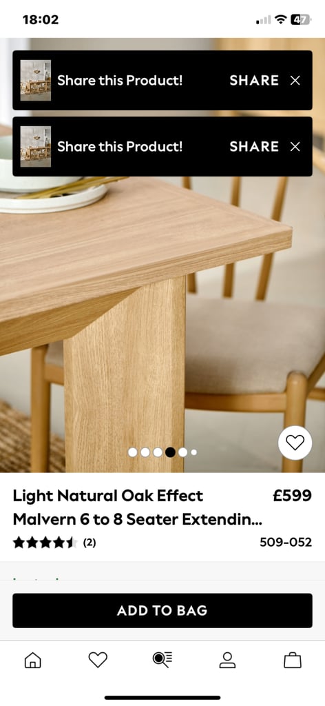 NEXT MALVERN OAK EFFECT 6/8 EXTENDING DINNING TABLE ( 2 MONTHS OLD ) 