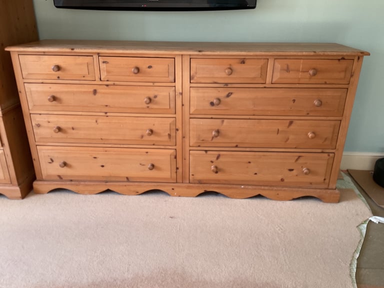 Artisan bespoke set bank of 10 waxed pine drawers dovetail joints drawers glide
