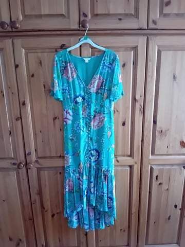 Monsoon Women's Green Floral Chiffon Midi Length Dress UK 12 EU 40