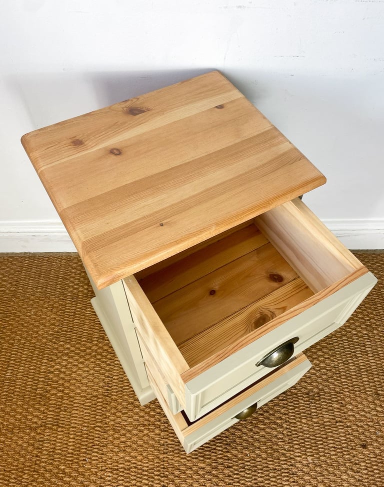 Chunky single solid pine bedside table chest of drawers painted creamy stone