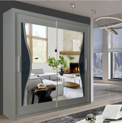 image for Brand New - Batumi Mirror Sliding Door Wardrobe - GREY - SAME/NEXT DAY DELIVERY