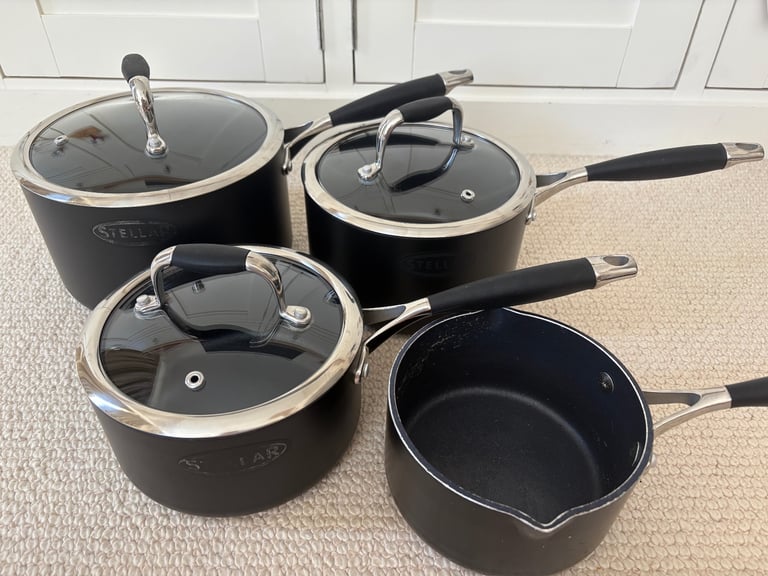 Set of 4 Stellar 2000 Pans 3 With Lids With Lifetime Guarantee plus ilk pan