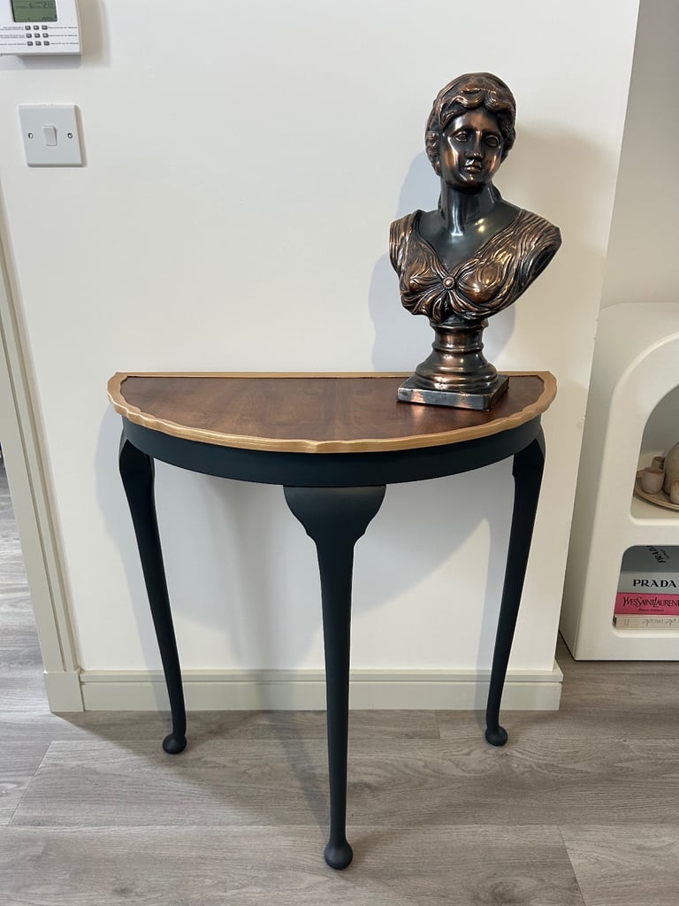 Restored, refinished demi lune table