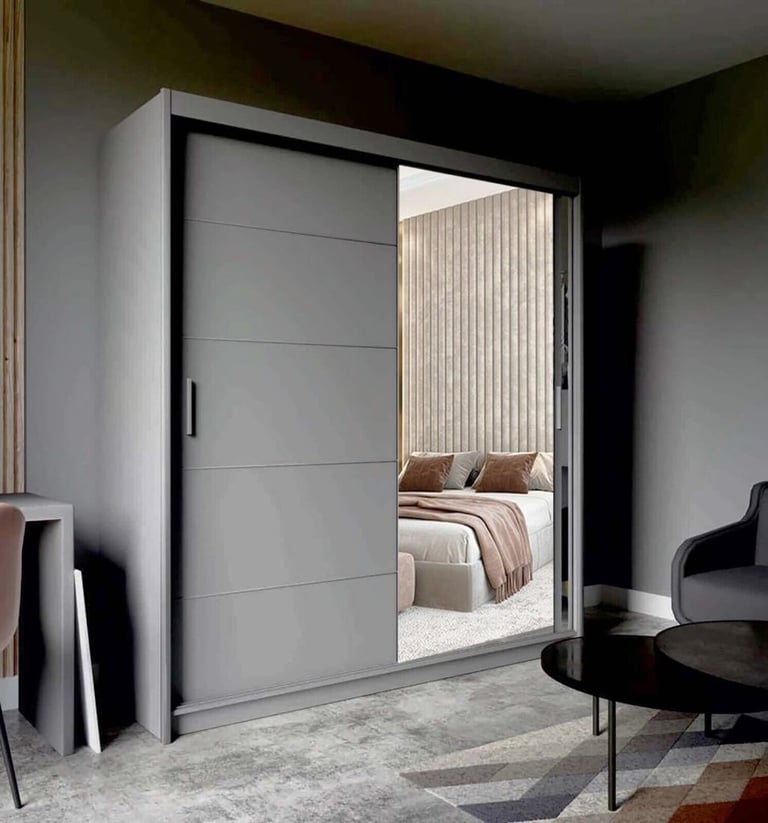 Brand New 2 or 3 Doors Sliding Wardrobe with Full Mirrors in Matte Finish Fast Delivery