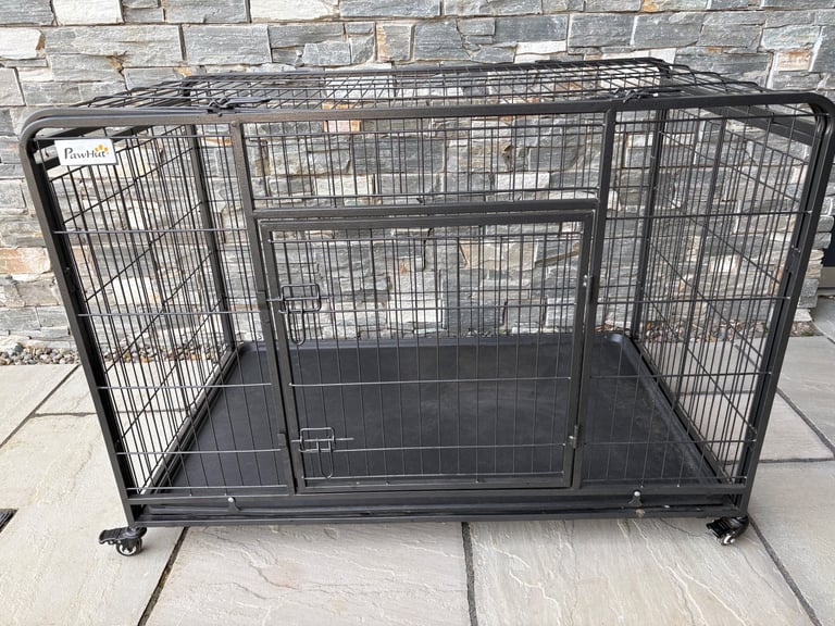 PawHut Metal Dog Cage Kennel Locking Door & Wheels Removable Tray 