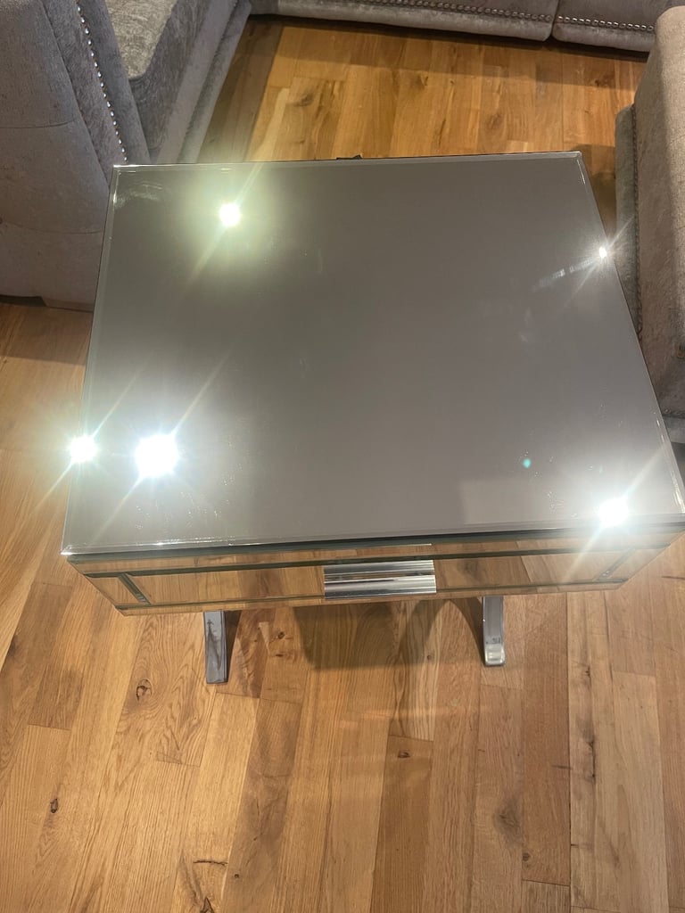 Chrome mirrored bedside tables x2